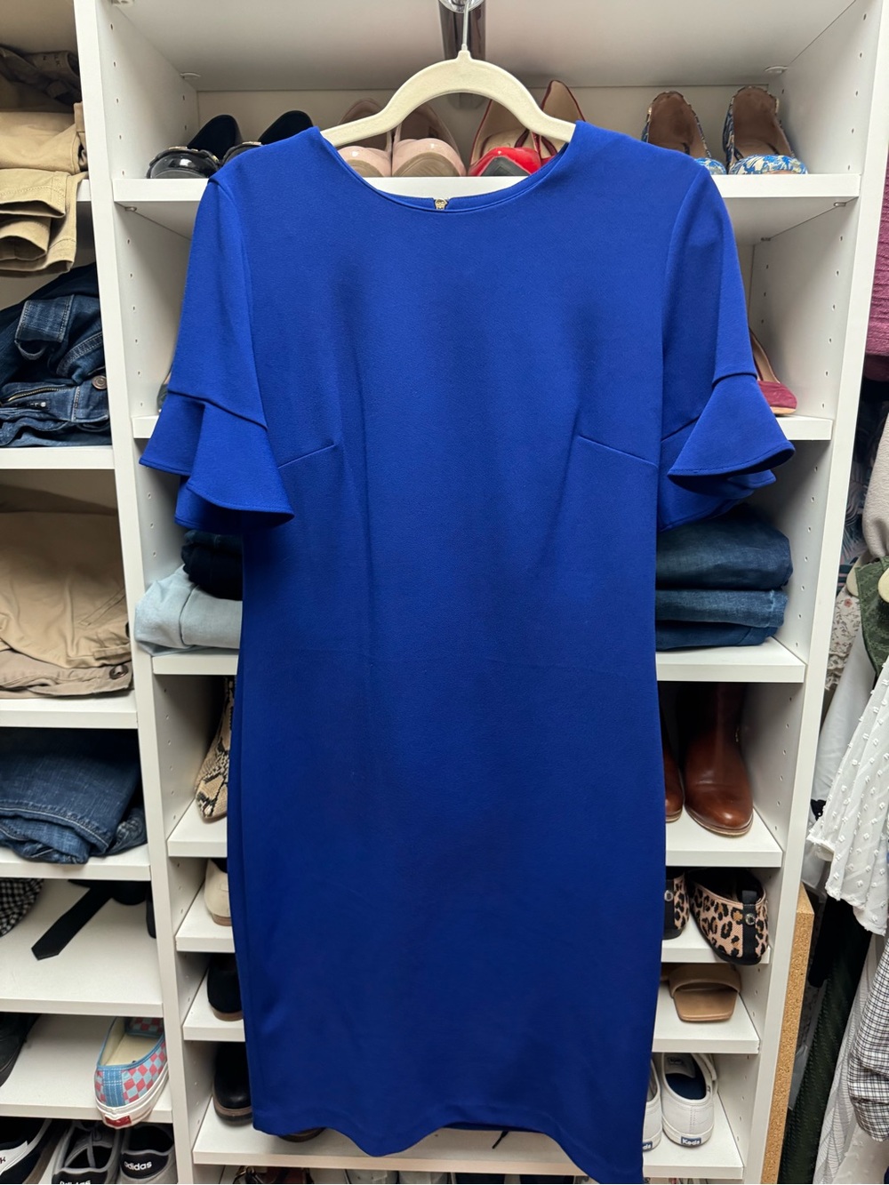 Calvin Klein Royal Blue Ruffle Sleeve Midi Dress